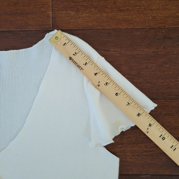 Tach Gaine White Tie-Front Ribbed Flutter Sleeve Crop Cardigan Top Womens Size S - Picture 8 of 9